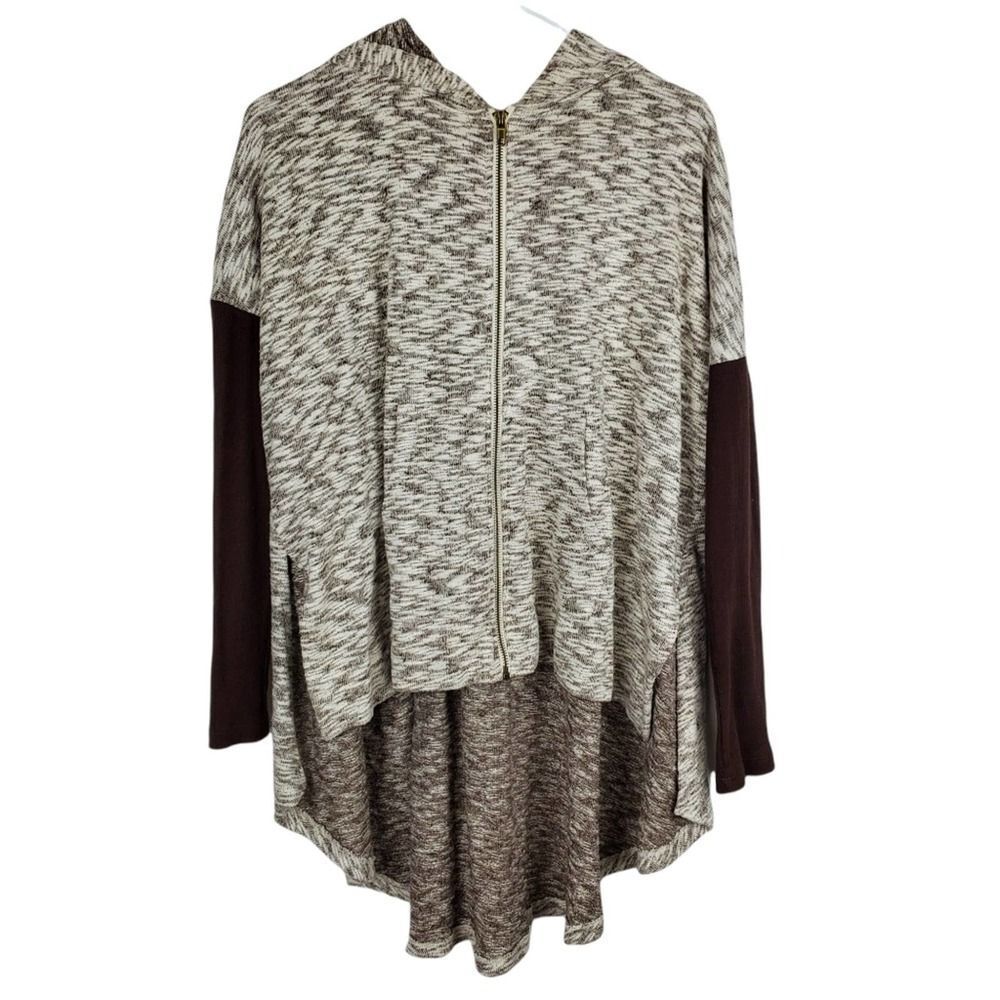 White Crow Oversized Hooded Zip Up Sweater Hi Low Womens XS Boho Chic Side Slits